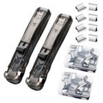 2 Pcs Handheld Reusable Creative Stapler Push Stapler Clips Paper Clamp Dispenser 40 Sheet, 100 Stainless Steel Refill Binder Clips for Office Document School Supplies