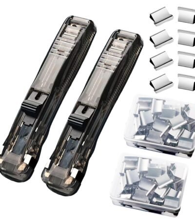2 Pcs Handheld Reusable Creative Stapler Push Stapler Clips Paper Clamp Dispenser 40 Sheet, 100 Stainless Steel Refill Binder Clips for Office Document School Supplies