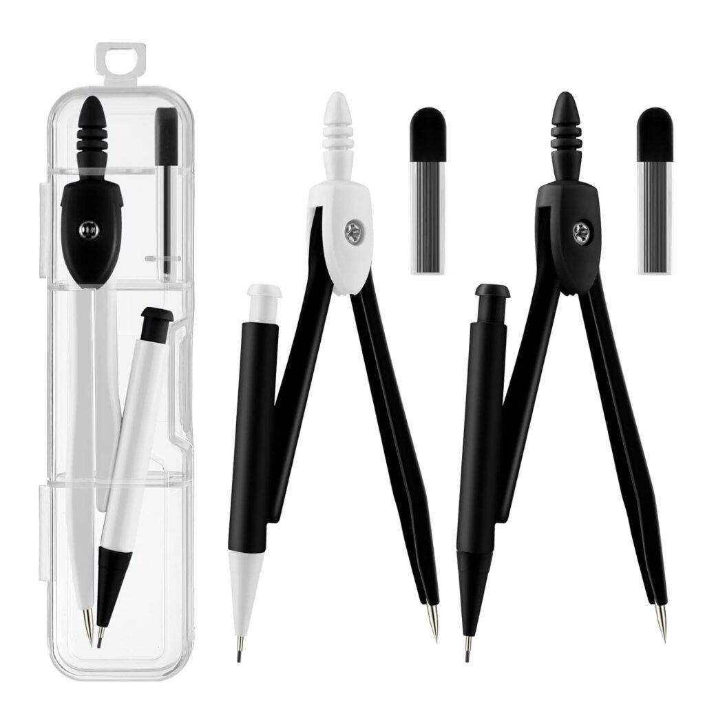 3 Pack Colorful Base Metal Math Compass for Geometry Set, Extra Leads, Mechanical Pencil Designed, Drawing Tool Compass for Students, School Supplies and Office Stationery...