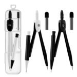 3 Pack Colorful Base Metal Math Compass for Geometry Set, Extra Leads, Mechanical Pencil Designed, Drawing Tool Compass for Students, School Supplies and Office Stationery...