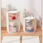 360° Rotating Transparent Plastic Desk Organizer | Makeup & Stationery Holder | Multi-Compartment Table Storage Box | Pen & Cosmetic Brush Stand for Office, Home & Vanity Use