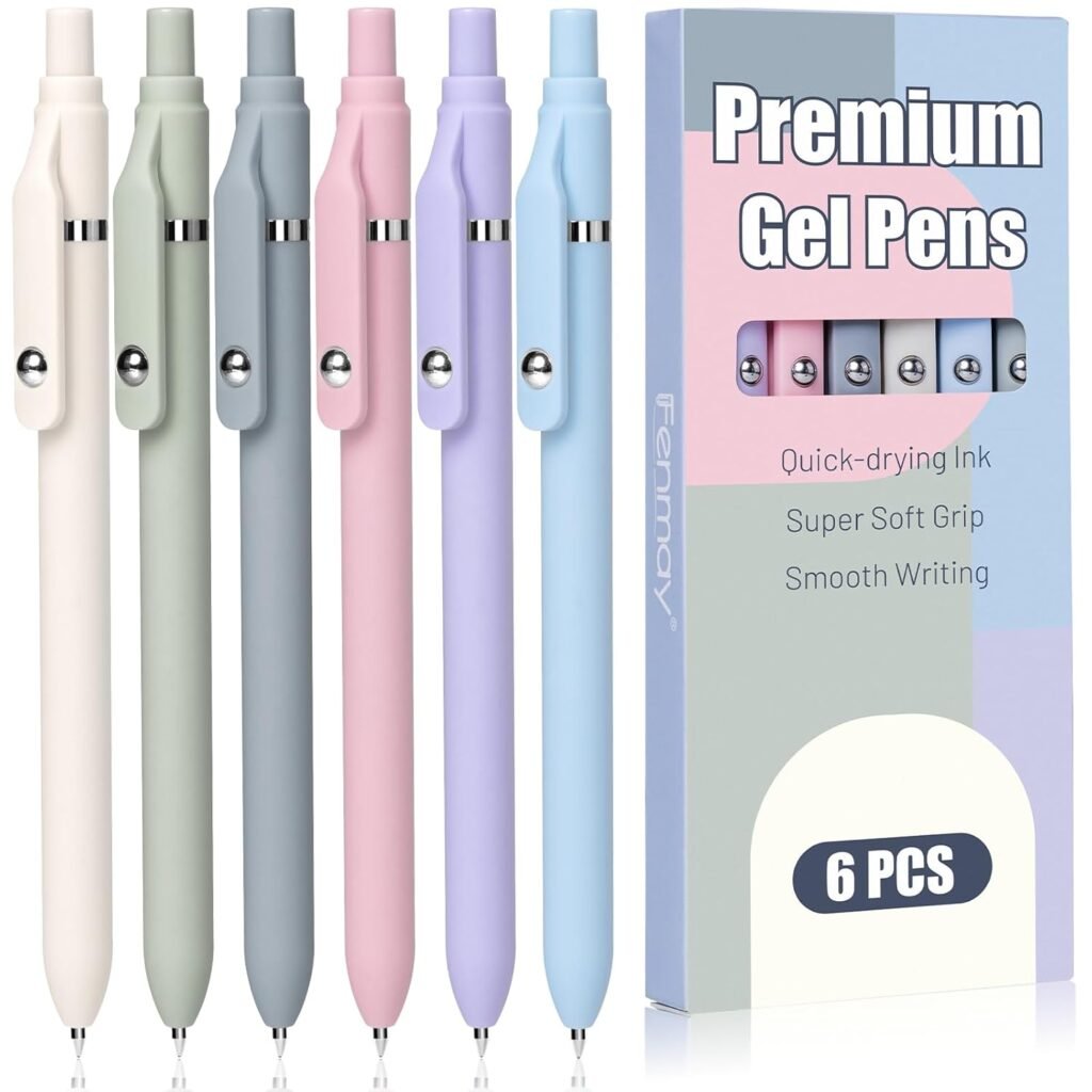 6 Pack Retractable Gel Ink Pens Quick Dry 0.5mm Fine Point Writing Smooth Writing Pen for Journaling, Note Taking, Cute School Supplies, Gifts for Women