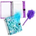 ArtCreativity Notebook and Pen Set for Kids, Set of 2, Feather-Tipped Pen and Small Glittery Note Pad with Loop Pen Holder Per Set, Fun Stationery Party Favors, Goodie Bag Fillers, Teacher Rewards