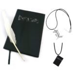 4 PCS Set Notebook Anime Cosplay Japan Anime Theme Writing Journal, Feather Pen, L Necklace & Book Chain Anime Accessories