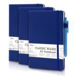 3 Pack Notebooks Journals Bulk with 3 Black Pens, Feela A5 Hardcover Notebook Classic Ruled Lined Journal Set with Pen Holder for Work Business Journaling Note Taking, 120 GSM, 5.1”x8.3”, Navy