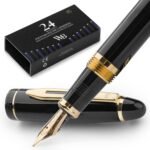 Wordsworth & Black Majesti Fountain Pen-(Black), Luxury Case, 24K Gold Finish; 18K Gilded Medium Nib-Ink Cartridges, Refillable Ink Converter-Calligraphy Pen-Best Business Gift Set for Men & Women