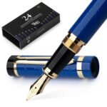 Wordsworth & Black Primori Fountain Pen Set [Blue Gold]; Medium Nib, Gift Case, 24 Ink Cartridges, Refill Converter, Manual; Journaling, Calligraphy, Smooth Writing Pens; Left and Right Handed
