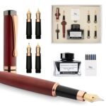 Wordsworth & Black Fountain Pen Gift Set, Includes Bottle, 6 Cartridges, Refill Converter, 4 Replacement Nibs, Luxury Bamboo, Journaling, Calligraphy, Smooth Writing Pens [Violet Wood]