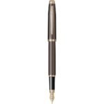 Scrikss Fountain Ink Pen Medium Nib Cartridge & Converter Brown Brass Body with 23k Rose Gold Accessories Oscar 39 Series Modern & Elegant Design Ideal for Office, Home, College, Gifting