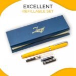 Zenzoi Fountain Pen Set- High End Metal Fine Nib Jet Pen with German Schmidt Nib + 2x Ink Refills + Hard Case, Excellent Birthday, Promotion, Anniversary Gift for Men and Women- Yellow Contempo