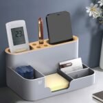 ALMEKAQUZ Stationery Storage Box For Office Desktop, Divided Storage, Plastic Pen Container for Office Supplies,Stationery Stand Storage Box for Countertop and Bathroom...