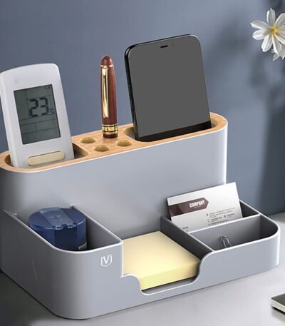 ALMEKAQUZ Stationery Storage Box For Office Desktop, Divided Storage, Plastic Pen Container for Office Supplies,Stationery Stand Storage Box for Countertop and Bathroom...