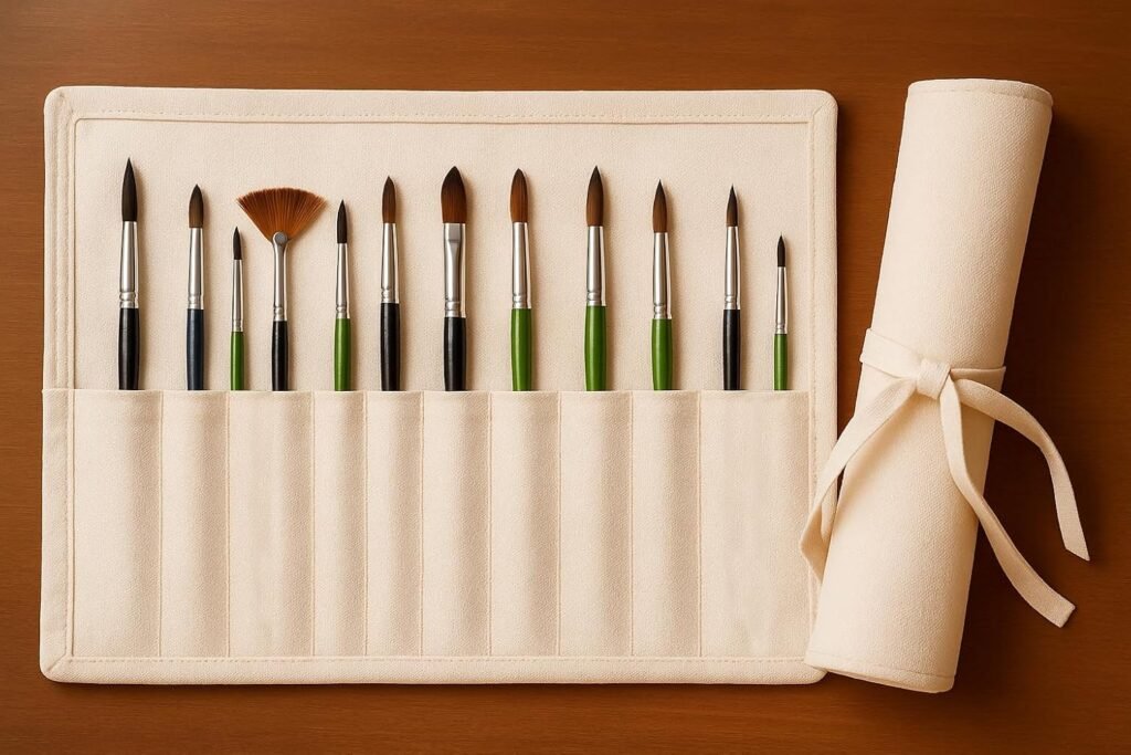 Anvis Brush Roll Up Case | Canvas Painting Brush Stationery Holder Bag | 10 Pockets | 16 In � 12 In | Paint Brushes Not Included, White