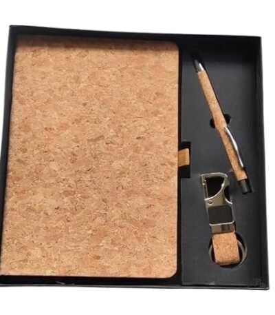 Cork Notebook Gift Set with Pen & Keychain | Eco-Friendly Wooden Finish Diary for Office, Students & Corporate Gifting | Premium Stationery Combo