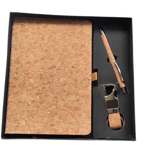 Cork Notebook Gift Set with Pen & Keychain | Eco-Friendly Wooden Finish Diary for Office, Students & Corporate Gifting | Premium Stationery Combo