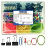DOMSTAR 9in1 Essential Office Stationery Kit | Assorted Binder Clips, Paper Clip, Office Pin, Push Pin, Rubber Band Combo