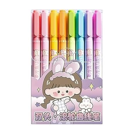 Highlighter Designer Head Pen Cute Roller Pen Stationery Rubber Stick Erasers for Kids, Creative Cartoon Pattern Cute Erasers School Supply Office Stationary (MULTICOLOR)
