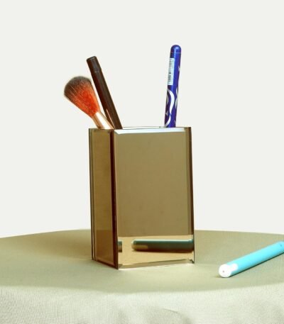 Luxury Brown Mirror Pen Holder Pencil Stand | Desk Organizer for Study Table office, Makeup Brush Holder | Spoon stand for kitchen | Stationery Accessories Storage