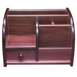 MDF Wood Polished Multi-Functional Wooden Desk Organizer Pen | Pencil Stand with Drawer - Stationery Storage Organizer Rack Mobile & Remote Holder Pen Stand for Office Desk...