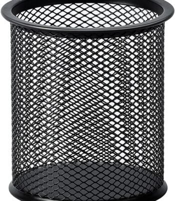 Metal Mesh Pen Stand for Office & Home Desk | Black Stationery Holder Organizer for Pens, Pencils, Markers, Makeup Brushes | Durable Round Wire Mesh Pen Stand (Pack of 1) (Black)