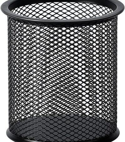 Metal Mesh Pen Stand for Office & Home Desk | Black Stationery Holder Organizer for Pens, Pencils, Markers, Makeup Brushes | Durable Round Wire Mesh Pen Stand (Pack of 1) (Black)