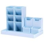 Multifunctional Pen Holder Pencil Desk Cute Organizer Stationery Box Desktop Storage Stand with Multi Compartments for Office School Kids Girls (Blue)