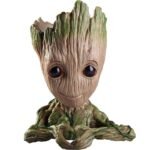 Polyvinyl Chloride Baby Groot Tree Man Avengers Action Figures Stationery Organizer Pen Stand Or Flowerpot With Drainage Hole (Heart), Brown