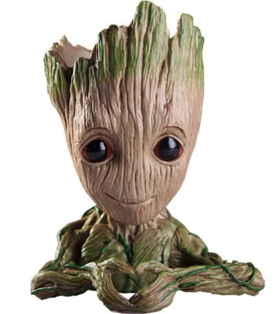 Polyvinyl Chloride Baby Groot Tree Man Avengers Action Figures Stationery Organizer Pen Stand Or Flowerpot With Drainage Hole (Heart), Brown