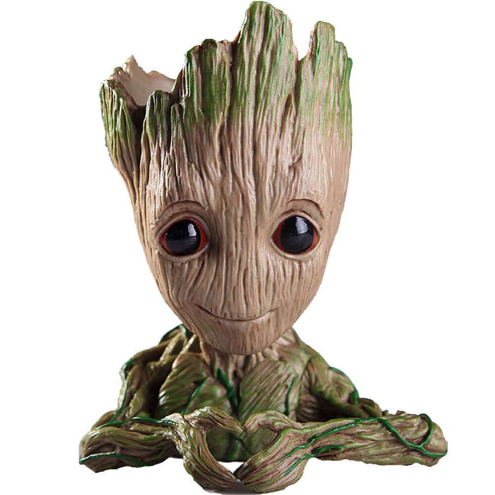 Polyvinyl Chloride Baby Groot Tree Man Avengers Action Figures Stationery Organizer Pen Stand Or Flowerpot With Drainage Hole (Heart), Brown