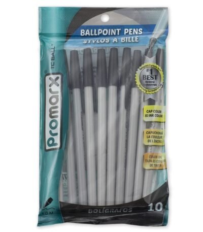 Promarx TC Ball Stick Pens, Medium Point, Black Ink, 10 count