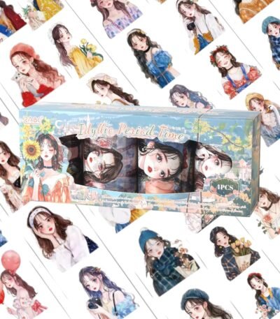 SAMVARDHAN Vintage Girl Washi Tape Set – 4 Rolls | Decorative Aesthetic Tapes for Journaling, Scrapbooking, Bullet Planner, DIY Crafts & Stationery Lovers (Idyllic Period Time.)