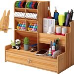 Wood Pen Stand Desk Organizer Pencil Holder Table Organizer For Study Table Stationary Organizers For Office (Diy), Brown