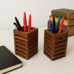 Wooden Modern Pen Stand Holder – Sleek Desk Organizer for Office Supplies & Stationery Storage (Pack of 2, 2.25 x 2.25 x 4 in)