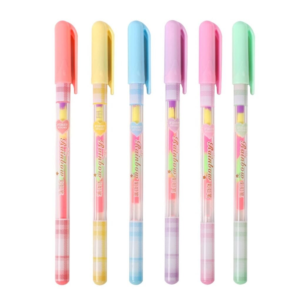 XIANNV 6 Pieces Rainbow Pens Kawaii Color Gel Pens Multicolor Stationery Set for Girls Boys Kids Gifts (0.8mm)