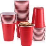 Plastic Reusable Bright Red Colour Cup Set for Occasional Party, Strong Reusable Glass, Leakproof Recylable, Great for Water Juices Milk & More Party & Event Supplies (Set of 50pcs)