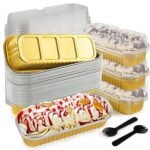 DNY 50Pcs Mini Loaf Pans with Lids – Gold Aluminum Foil Baking Pans | Disposable Mini Cake & Brownie Pans with Covers | Rectangle Baking Cups for Party, Picnic, Oven Use