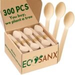 300 PCs Wooden spoons for eating, 6.5" Splinter Free small disposable spoons, Eco-Friendly, 100% All-Natural Compostable spoons for Outdoor, Bamboo spoons Disposable for Camping Events & More