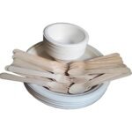 Disposable Plates + Bowls + Spoons + Forks (25 Sets) | Eco-Friendly, Biodegradable, Sugarcane Bagasse Plates and Bowls | for Serving Snacks | Birthday, Wedding & Party | Use and Throw