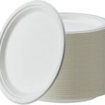 [10 inch, 25 Count, Round, Off-White Disposable Bagasse Paper Plates | Eco-Friendly Sugarcane Paper Plates for Wedding, Party, Cafes & Homes