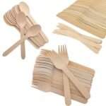 Aakriti 300 PCS Wooden Cutlery Combo Set | 100 Forks, 100 Knives, 100 Spoons | Disposable Natural Wood Utensils for Birthday, Parties, Weddings, Camping & Dinner | Eco-Friendly Tableware