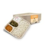 [5-Compartment, 25 Count, Beige Disposable Bagasse Plates | Eco-Friendly Sugarcane Meal Tray for Wedding, Party, Picnic, Event | Mess-Free Sections